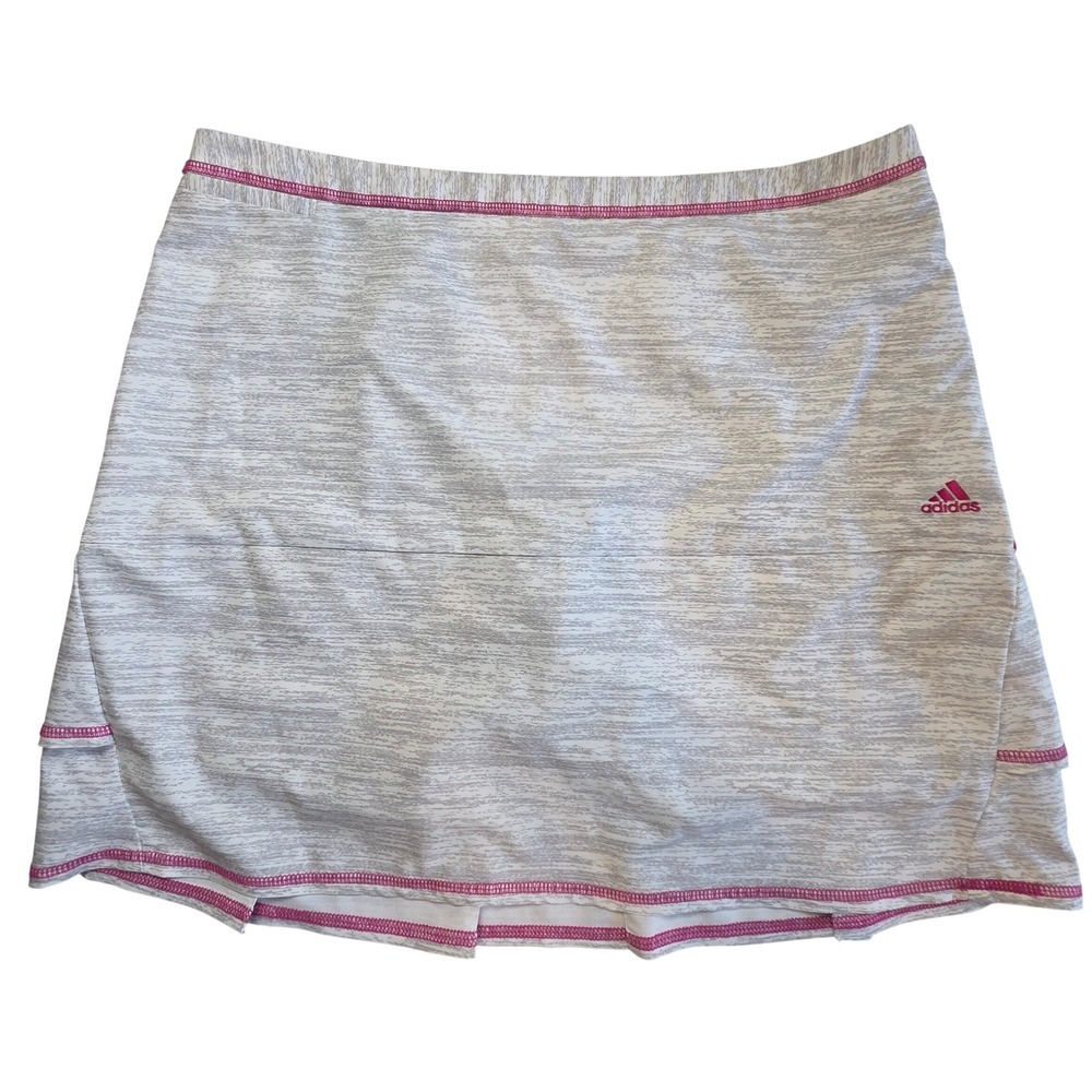 Adidas ClimaCool Womens 10 Grey Space Dye Athletic Skort Pink Trim Ruffle Back